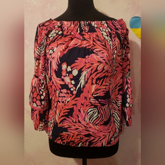 Lilly Pulitzer Tops - Lilly Pulitzer Women's Off-Shoulder Pink and Black Top